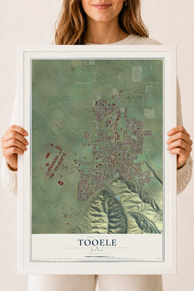 Map of Tooele, Utah, 18 x 24 inch print in a white wood frame