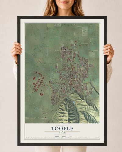 Map of Tooele, Utah, 24 x 36 inch print in a black wood frame