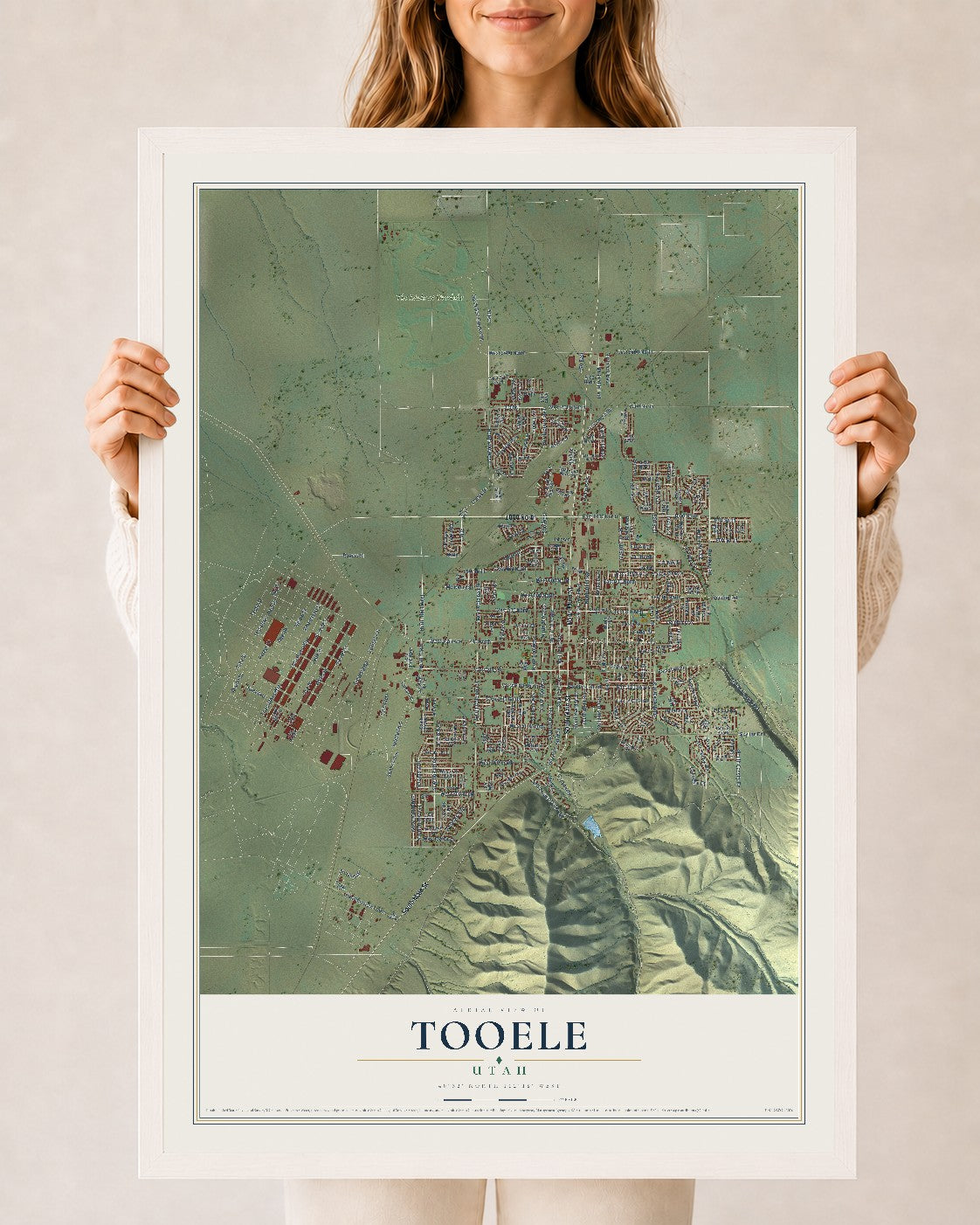 Map of Tooele, Utah, 24 x 36 inch print in a white wood frame