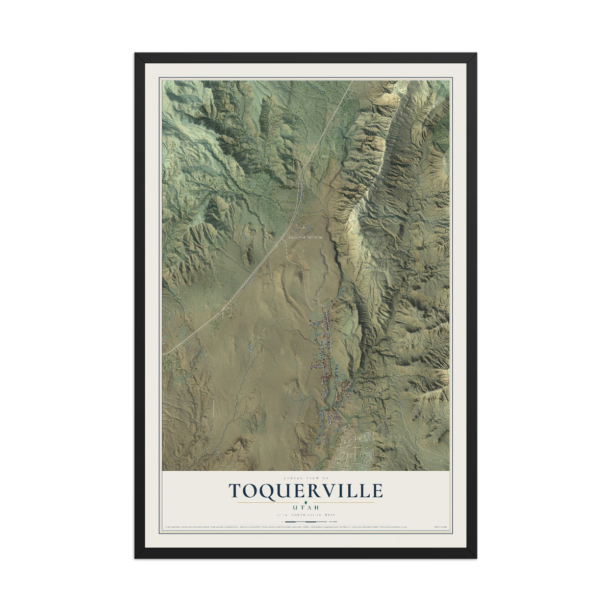 Map of Toquerville, Utah, 12 x 18 inch print in a black wood frame