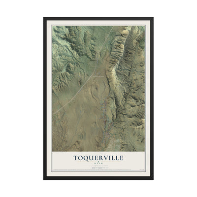 Map of Toquerville, Utah, 12 x 18 inch print in a black wood frame