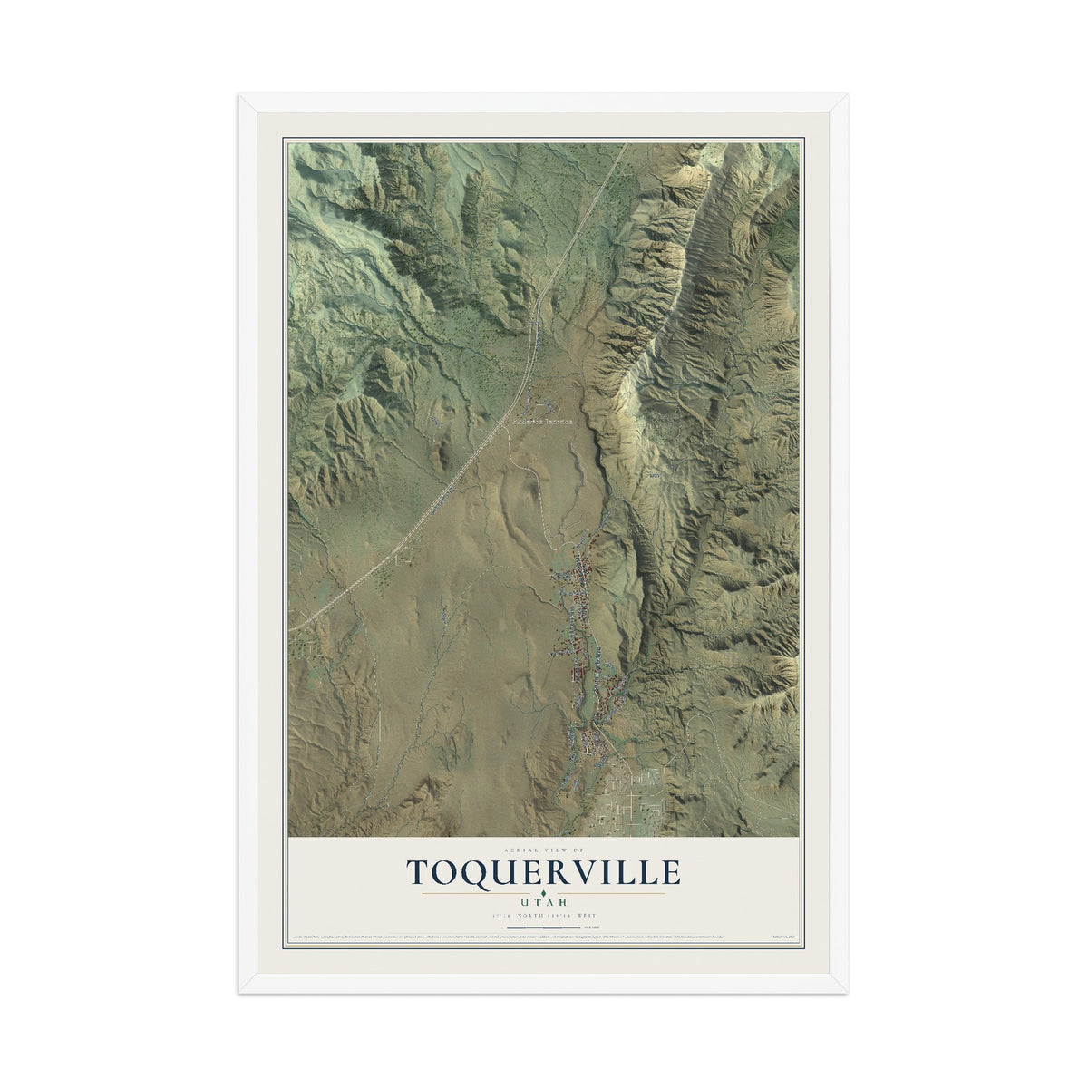 Map of Toquerville, Utah, 12 x 18 inch print in a white wood frame