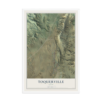 Map of Toquerville, Utah, 12 x 18 inch print in a white wood frame