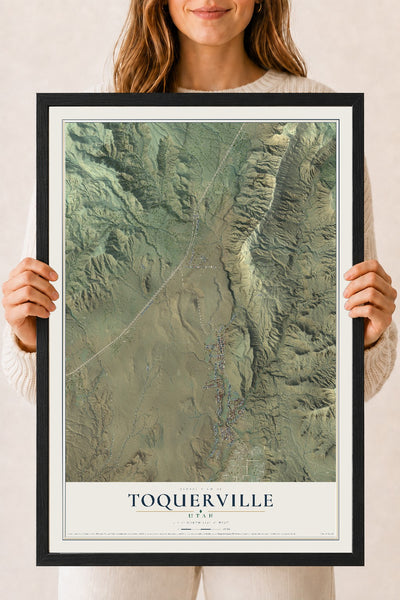Map of Toquerville, Utah, 18 x 24 inch print in a black wood frame