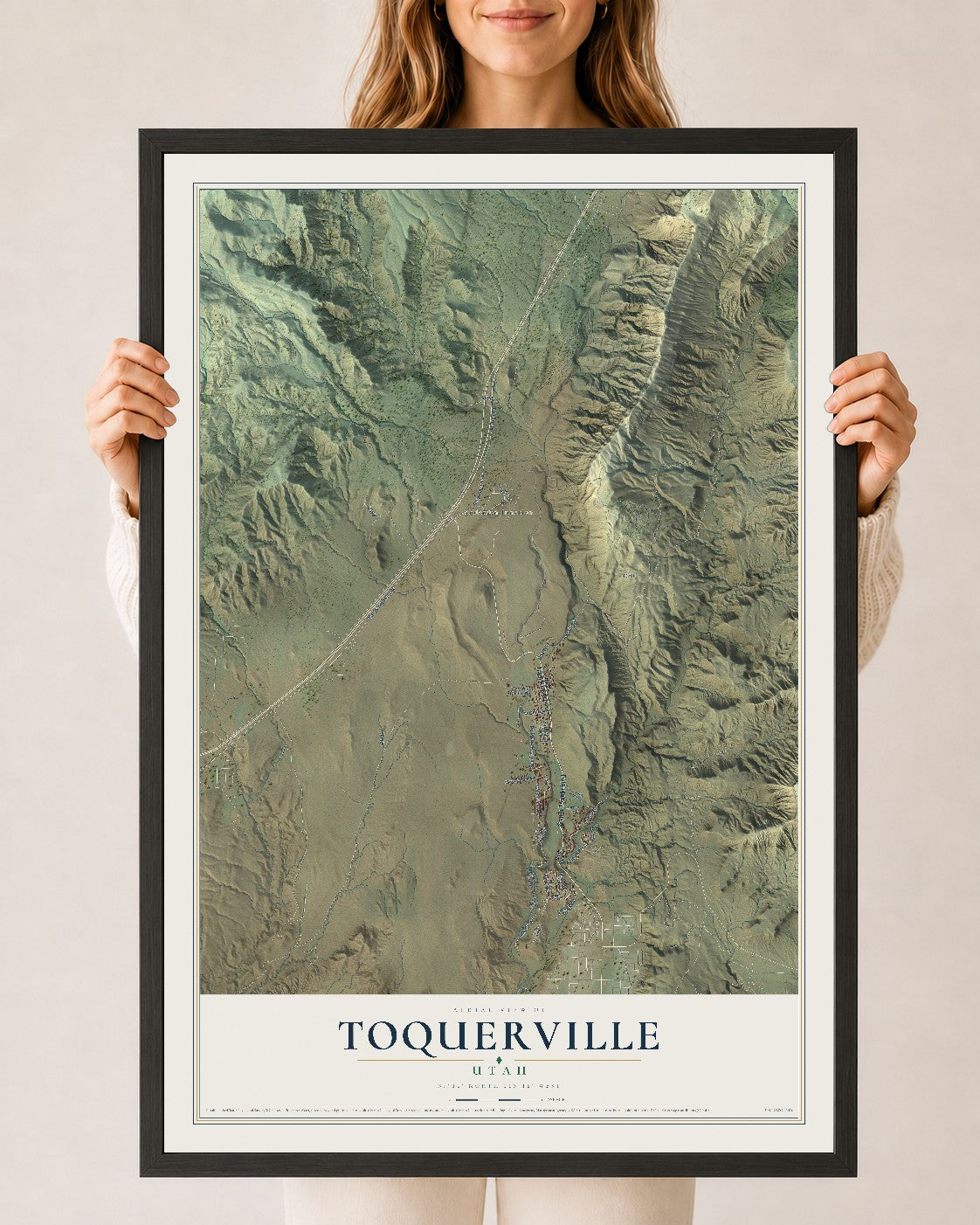 Map of Toquerville, Utah, 24 x 36 inch print in a black wood frame