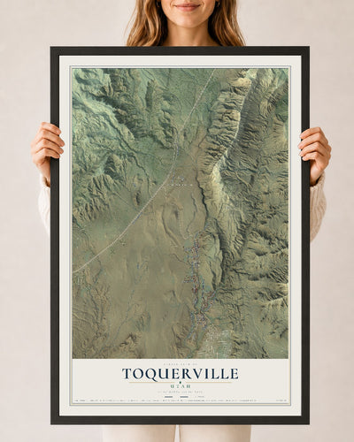 Map of Toquerville, Utah, 24 x 36 inch print in a black wood frame