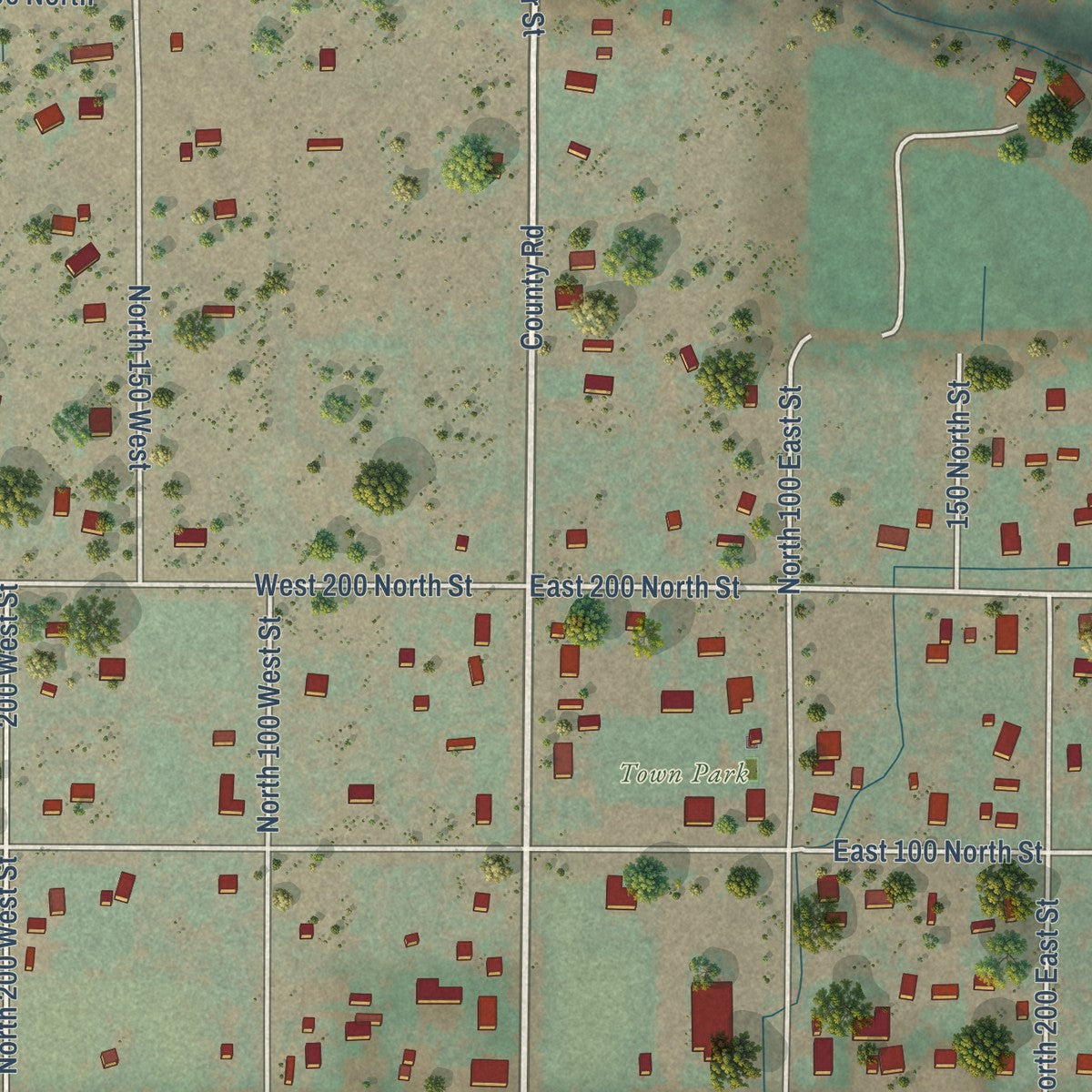 Close-up of the map of Torrey, Utah print showing street and building detail