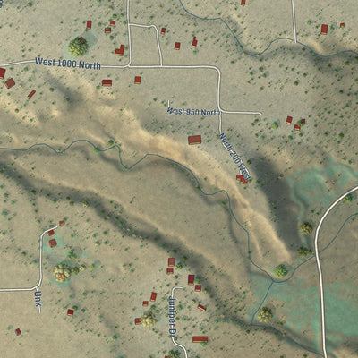 Second close-up of the map of Torrey, Utah print showing more streets and buildings