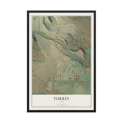 Map of Torrey, Utah, 12 x 18 inch print in a black wood frame