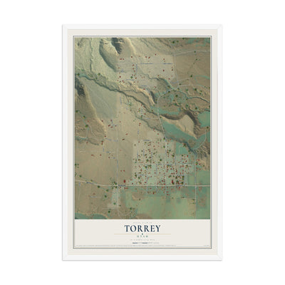 Map of Torrey, Utah, 12 x 18 inch print in a white wood frame