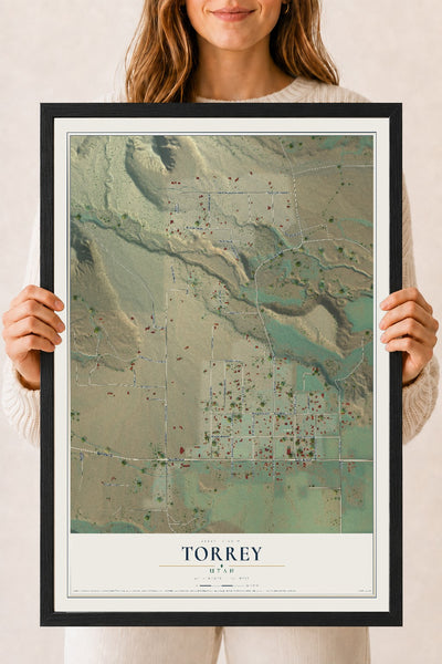 Map of Torrey, Utah, 18 x 24 inch print in a black wood frame