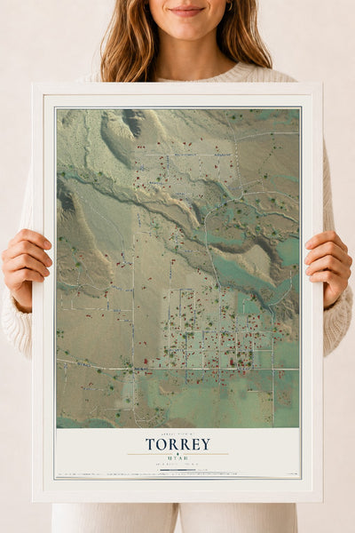 Map of Torrey, Utah, 18 x 24 inch print in a white wood frame