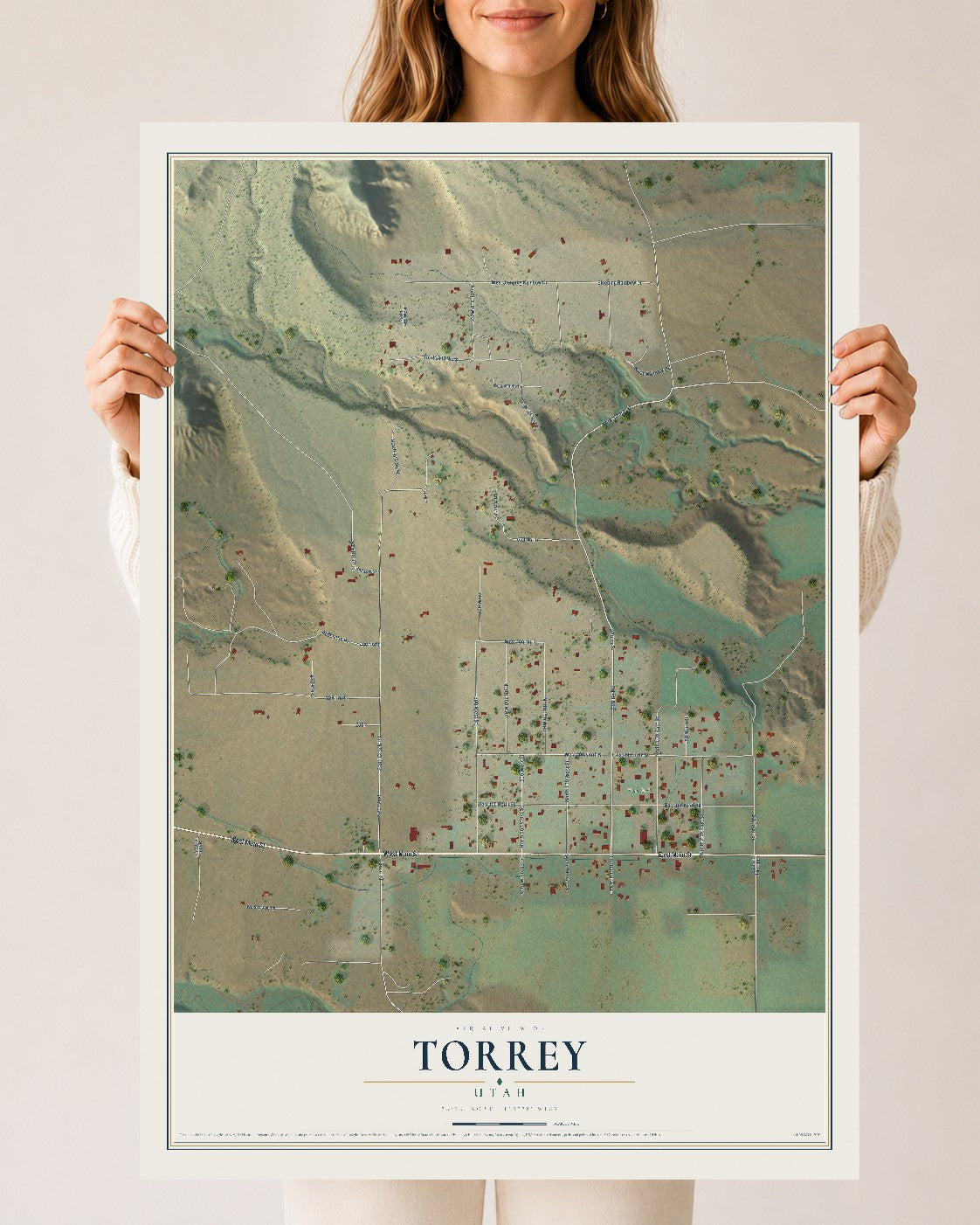 Map of Torrey, Utah, 24 x 36 inch unframed archival matte print
