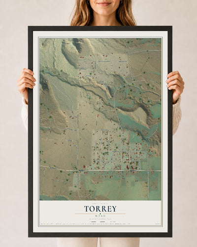 Map of Torrey, Utah, 24 x 36 inch print in a black wood frame