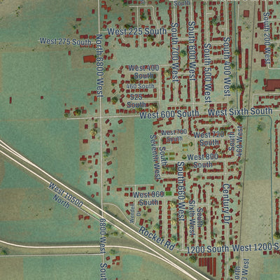 Close-up of the map of Tremonton, Utah print showing street and building detail