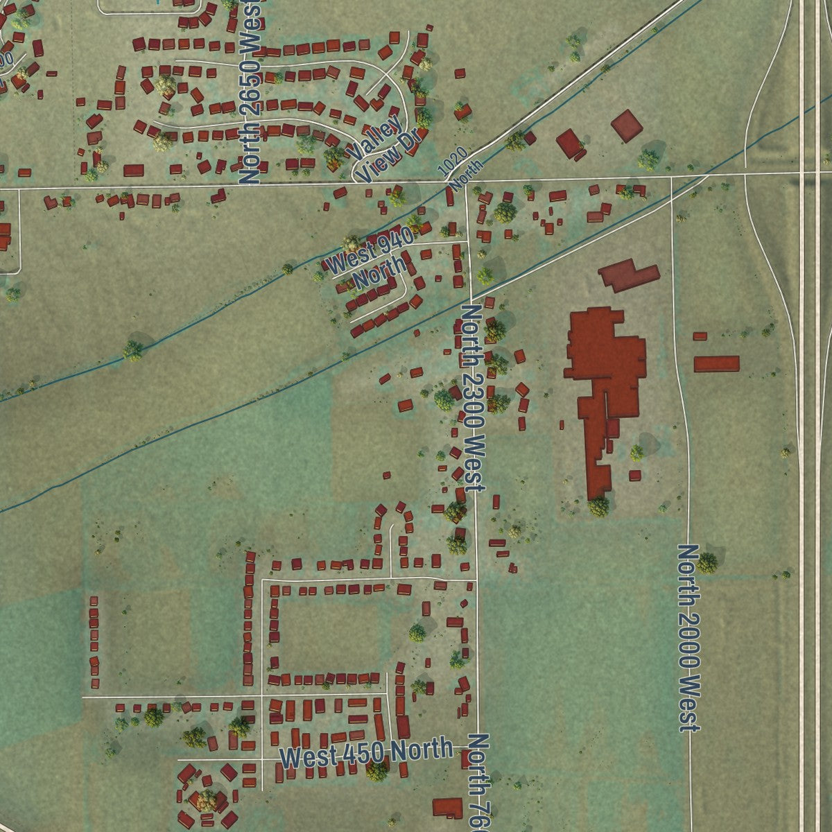 Second close-up of the map of Tremonton, Utah print showing more streets and buildings