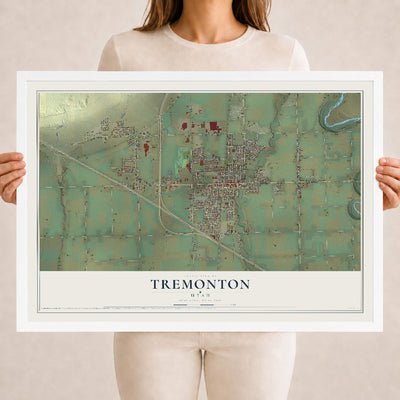 Map of Tremonton, Utah, 18 x 24 inch print in a white wood frame