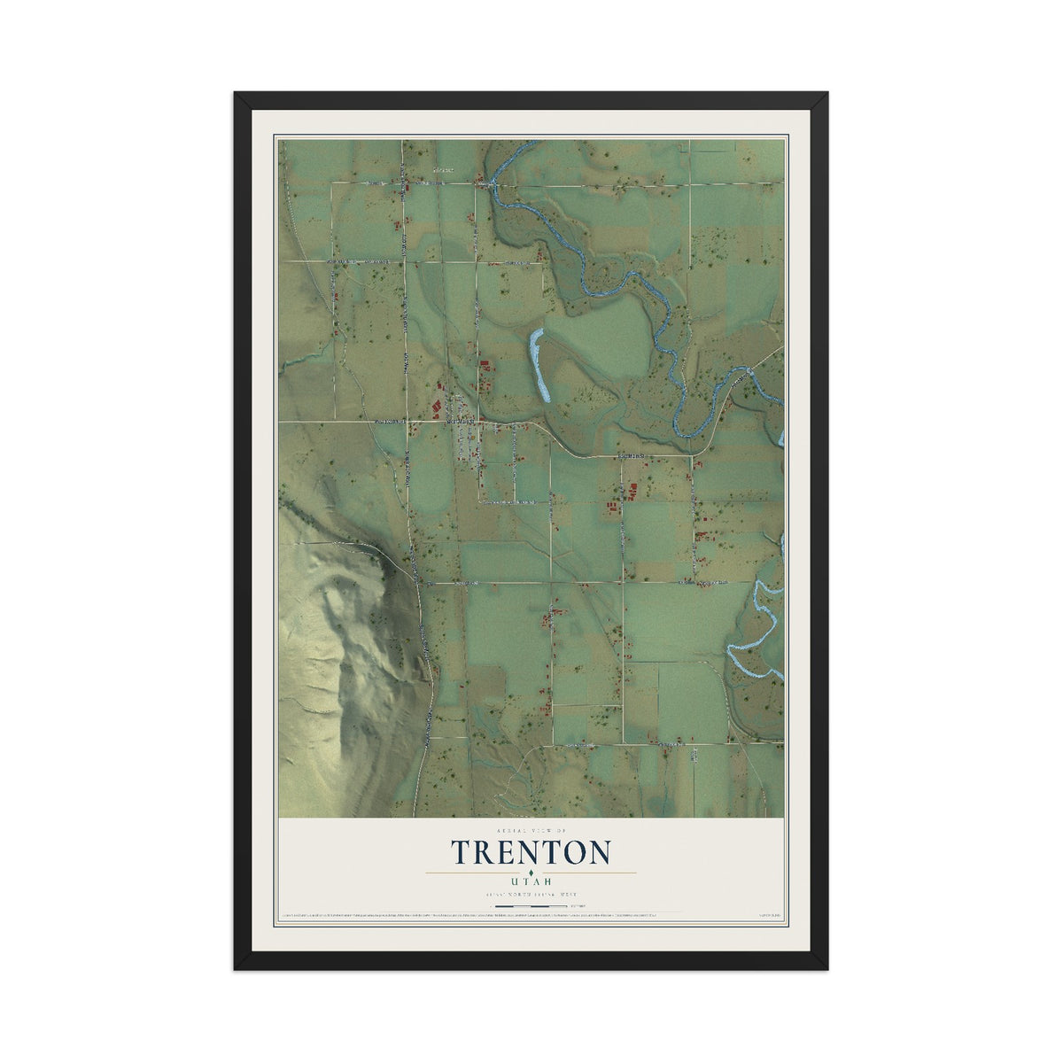 Map of Trenton, Utah, 12 x 18 inch print in a black wood frame