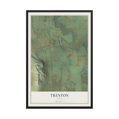 Map of Trenton, Utah, 12 x 18 inch print in a black wood frame