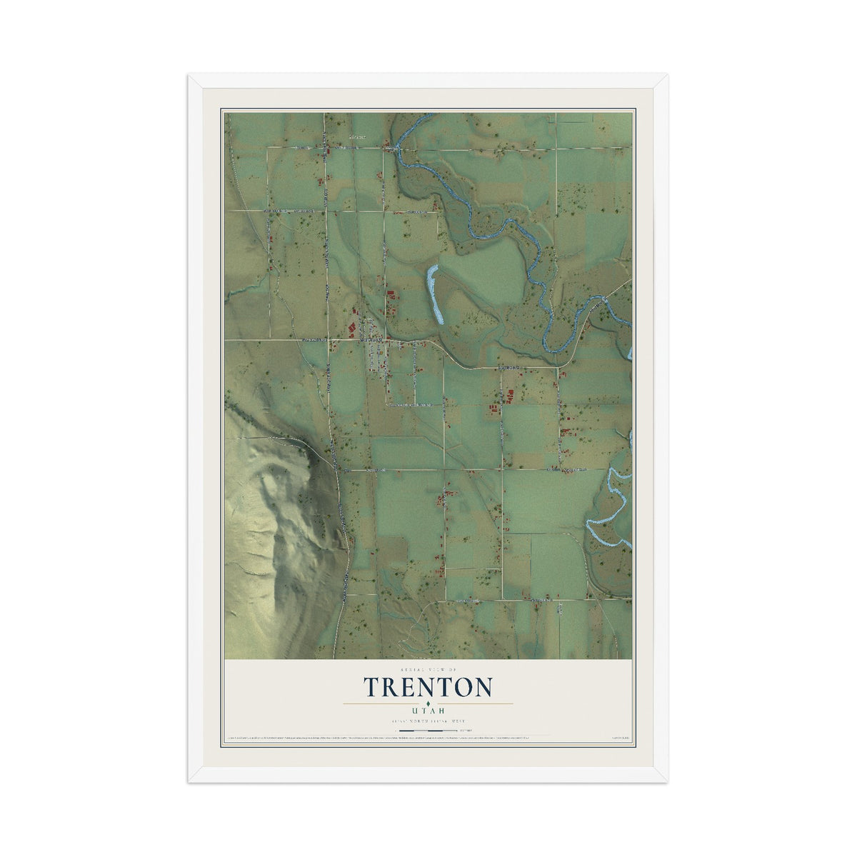 Map of Trenton, Utah, 12 x 18 inch print in a white wood frame