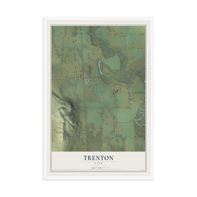 Map of Trenton, Utah, 12 x 18 inch print in a white wood frame
