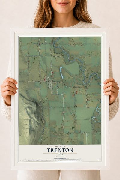 Map of Trenton, Utah, 18 x 24 inch print in a white wood frame