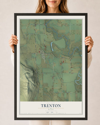 Map of Trenton, Utah, 24 x 36 inch print in a black wood frame