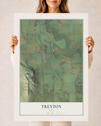 Map of Trenton, Utah, 24 x 36 inch print in a white wood frame