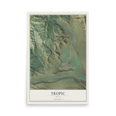 Map of Tropic, Utah, 12 x 18 inch unframed archival matte print