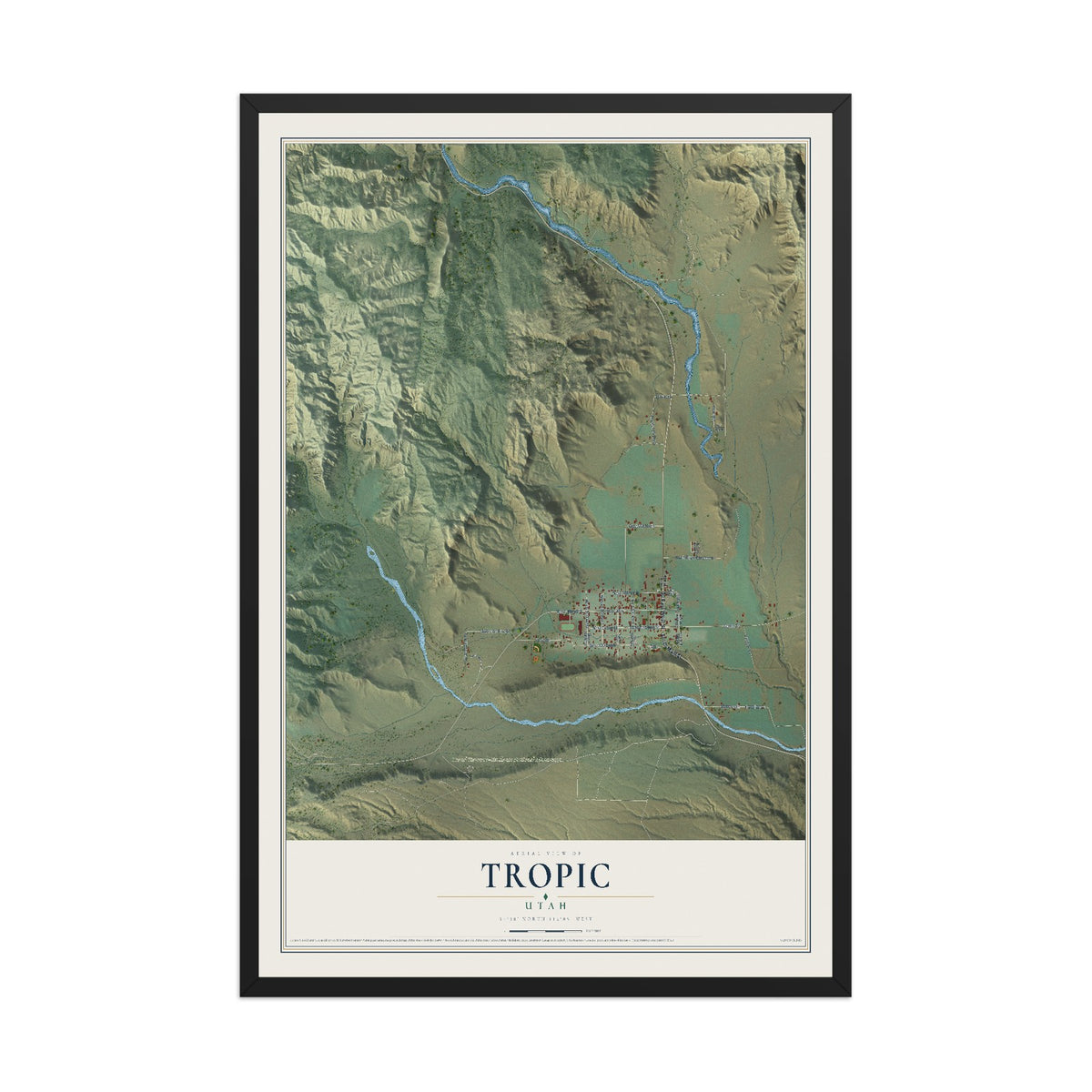 Map of Tropic, Utah, 12 x 18 inch print in a black wood frame