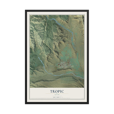 Map of Tropic, Utah, 12 x 18 inch print in a black wood frame