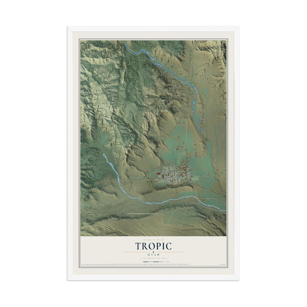 Map of Tropic, Utah, 12 x 18 inch print in a white wood frame