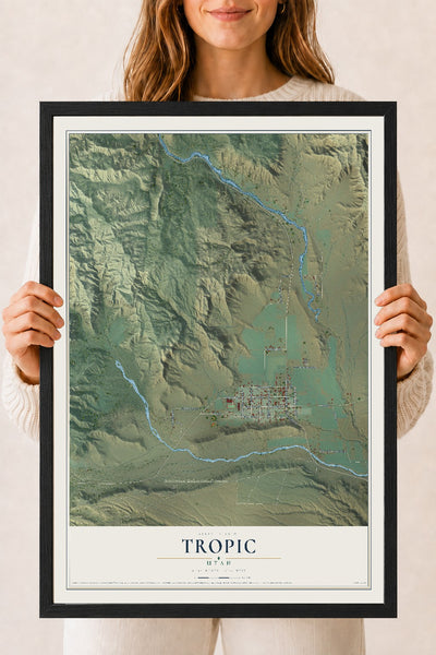 Map of Tropic, Utah, 18 x 24 inch print in a black wood frame
