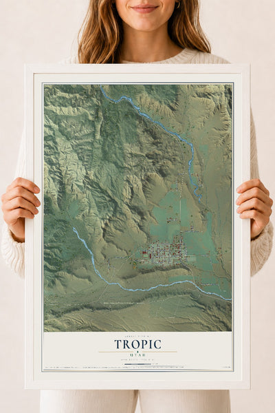 Map of Tropic, Utah, 18 x 24 inch print in a white wood frame