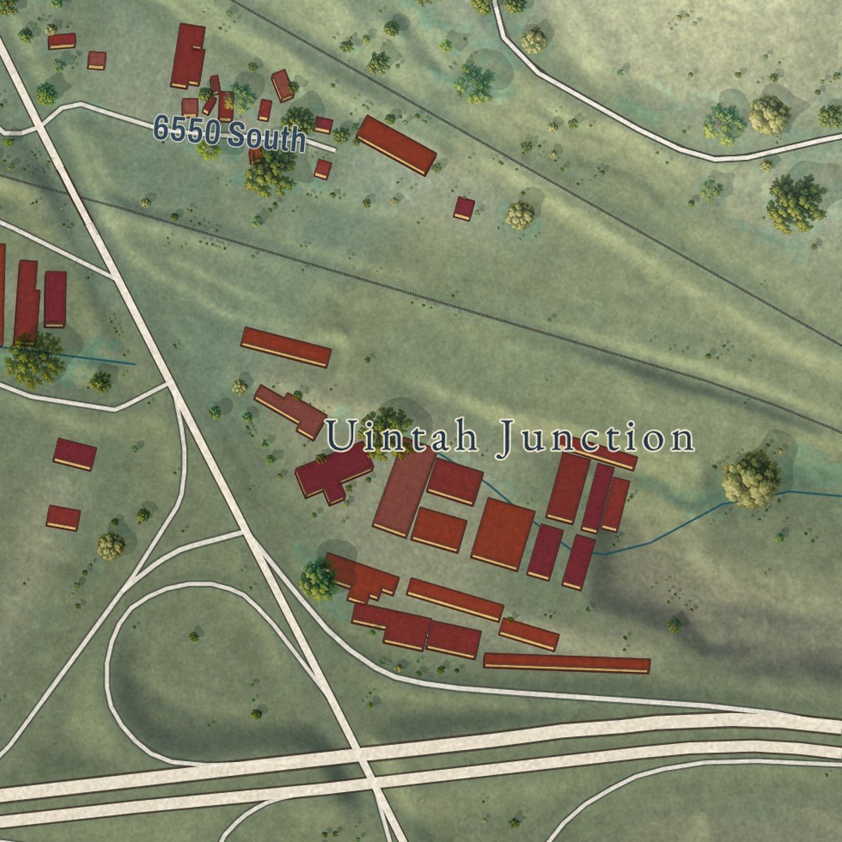 Second close-up of the map of Uintah, Utah print showing more streets and buildings