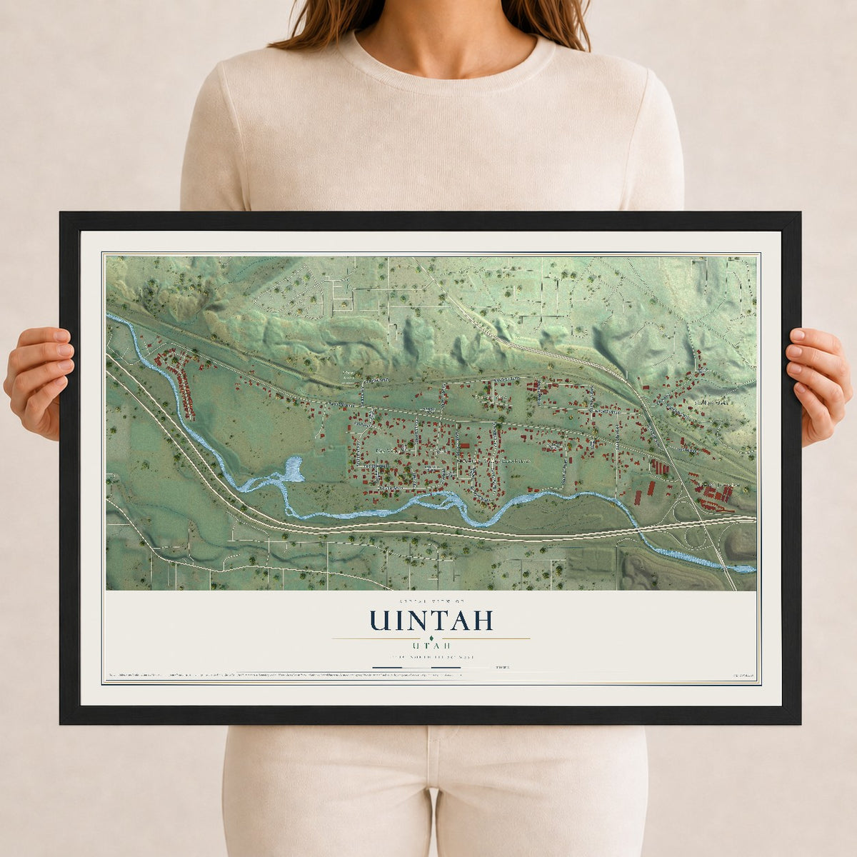 Map of Uintah, Utah, 12 x 18 inch print in a black wood frame
