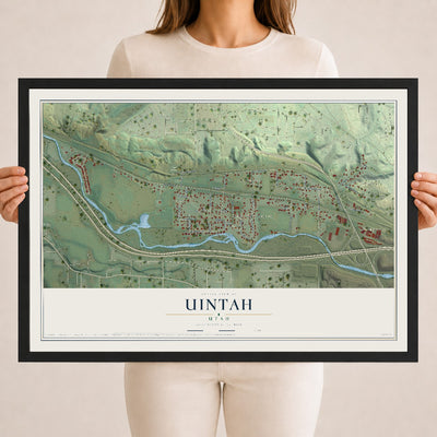 Map of Uintah, Utah, 18 x 24 inch print in a black wood frame