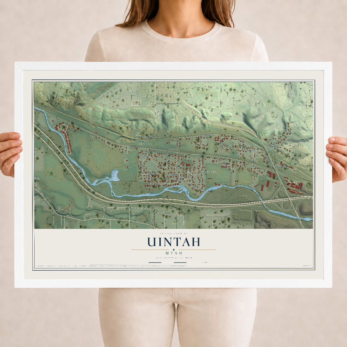 Map of Uintah, Utah, 18 x 24 inch print in a white wood frame