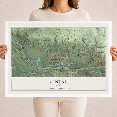 Map of Uintah, Utah, 18 x 24 inch print in a white wood frame