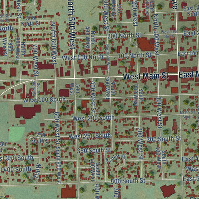 Close-up of the map of Vernal, Utah print showing street and building detail