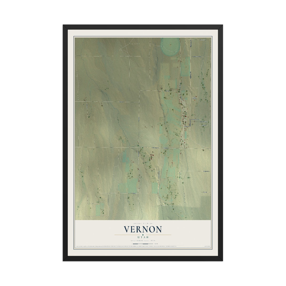 Map of Vernon, Utah, 12 x 18 inch print in a black wood frame