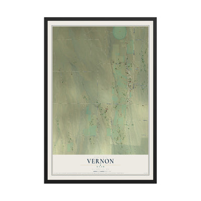 Map of Vernon, Utah, 12 x 18 inch print in a black wood frame