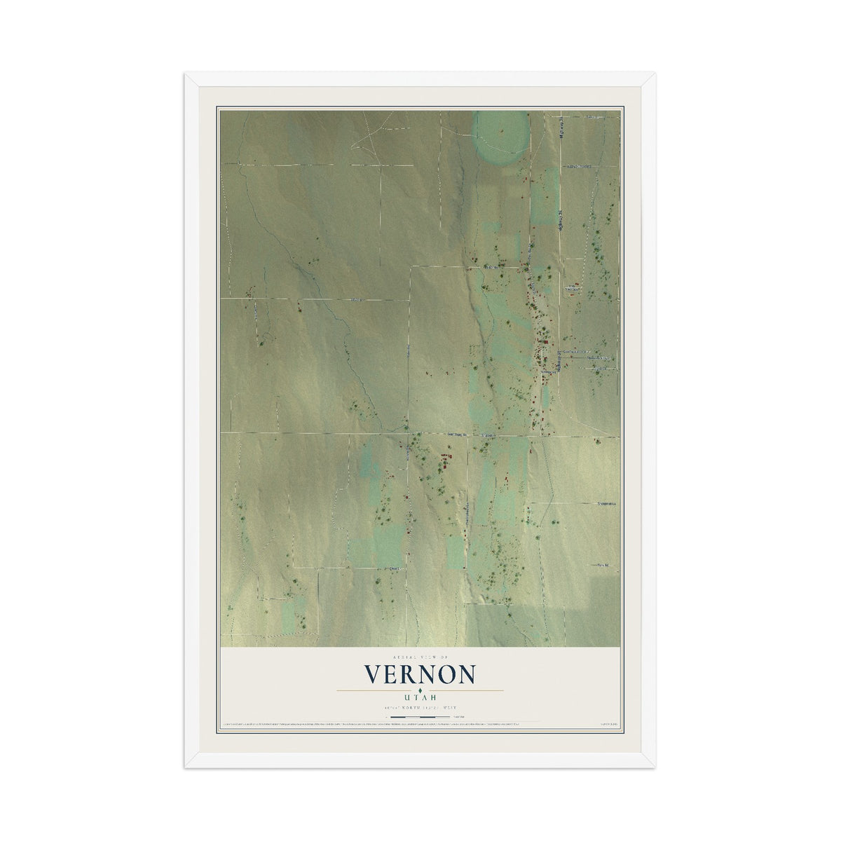 Map of Vernon, Utah, 12 x 18 inch print in a white wood frame