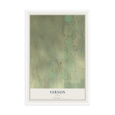 Map of Vernon, Utah, 12 x 18 inch print in a white wood frame
