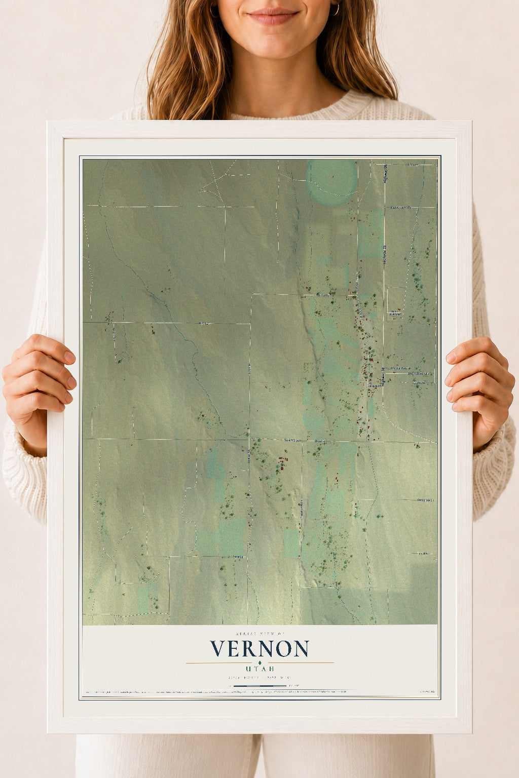 Map of Vernon, Utah, 18 x 24 inch print in a white wood frame