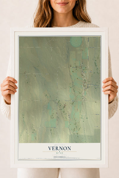 Map of Vernon, Utah, 18 x 24 inch print in a white wood frame