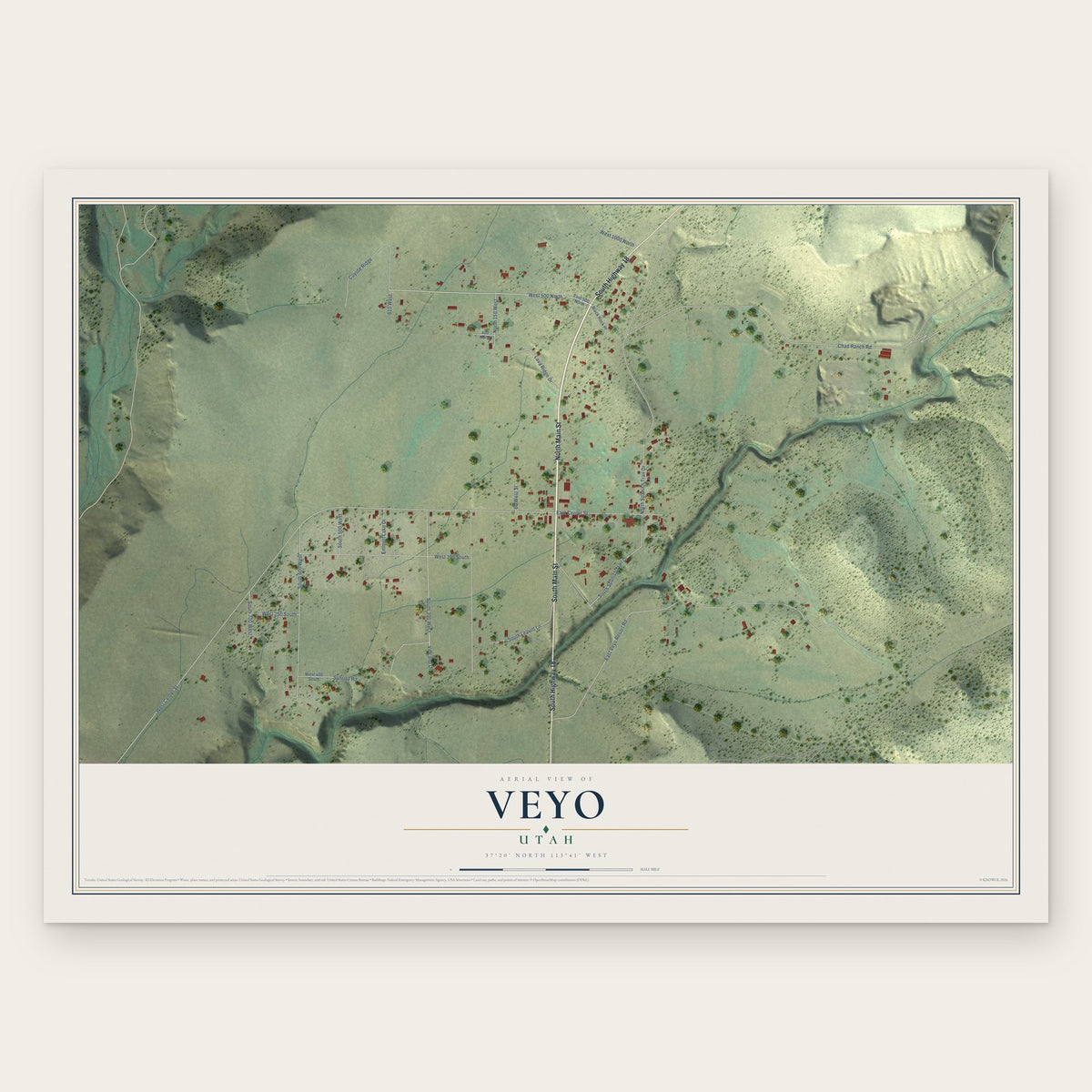 Veyo, Utah map print, the full design