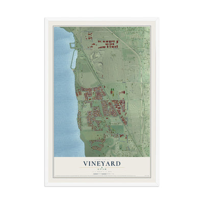 Map of Vineyard, Utah, 12 x 18 inch print in a white wood frame