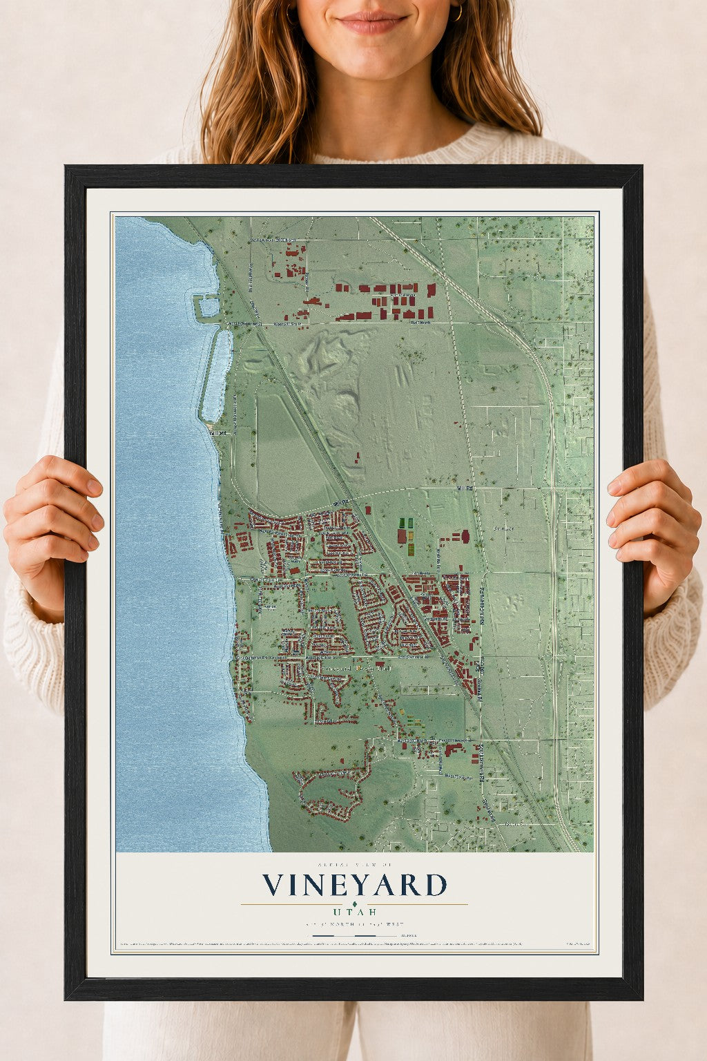 Map of Vineyard, Utah, 18 x 24 inch print in a black wood frame