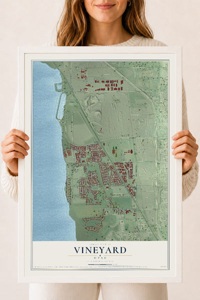 Map of Vineyard, Utah, 18 x 24 inch print in a white wood frame